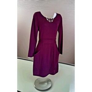 Design History Sweater Dress M Plum Merino Wool Long Sleeve Faux Wrap Pockets
